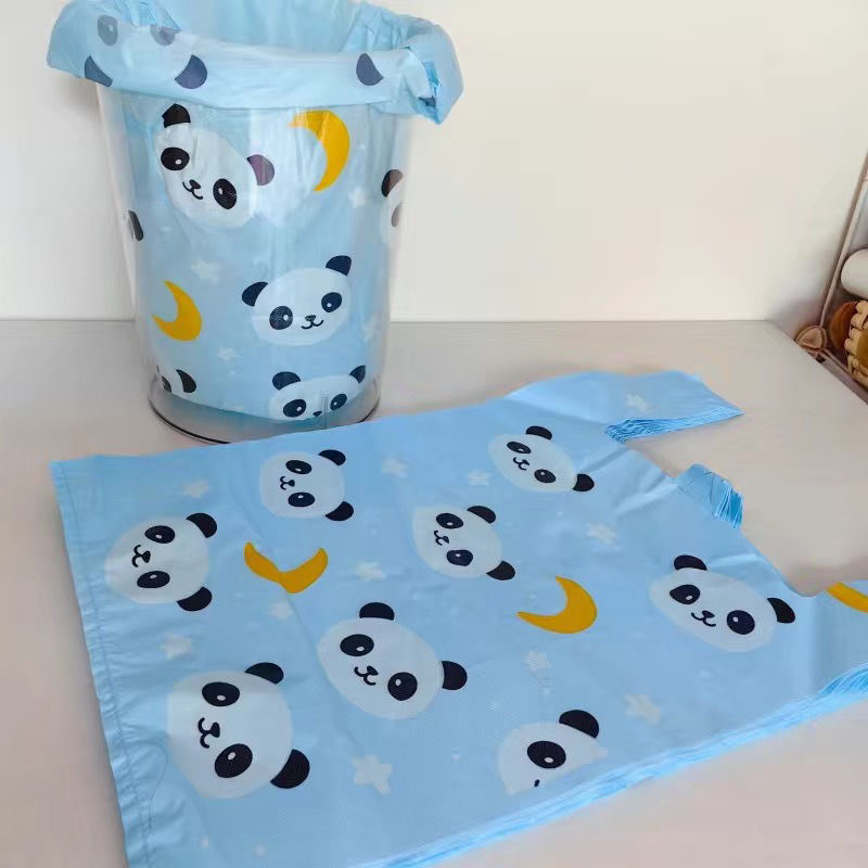 Blue Color Panda  Printed Plastic Takeout Bag