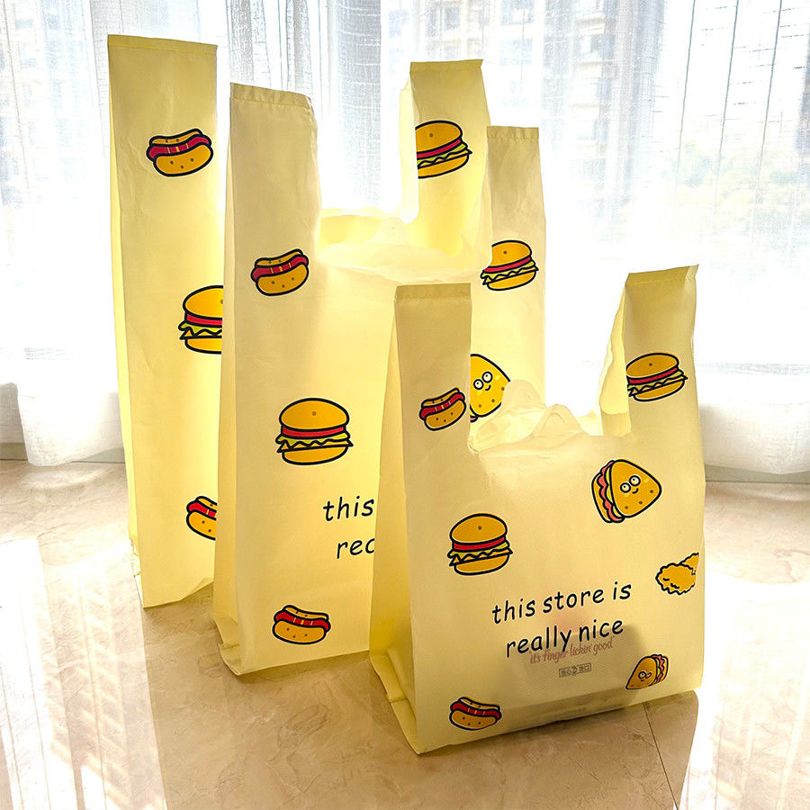 Yellow Sanwich Logo Print Plastic T-shirt Bags