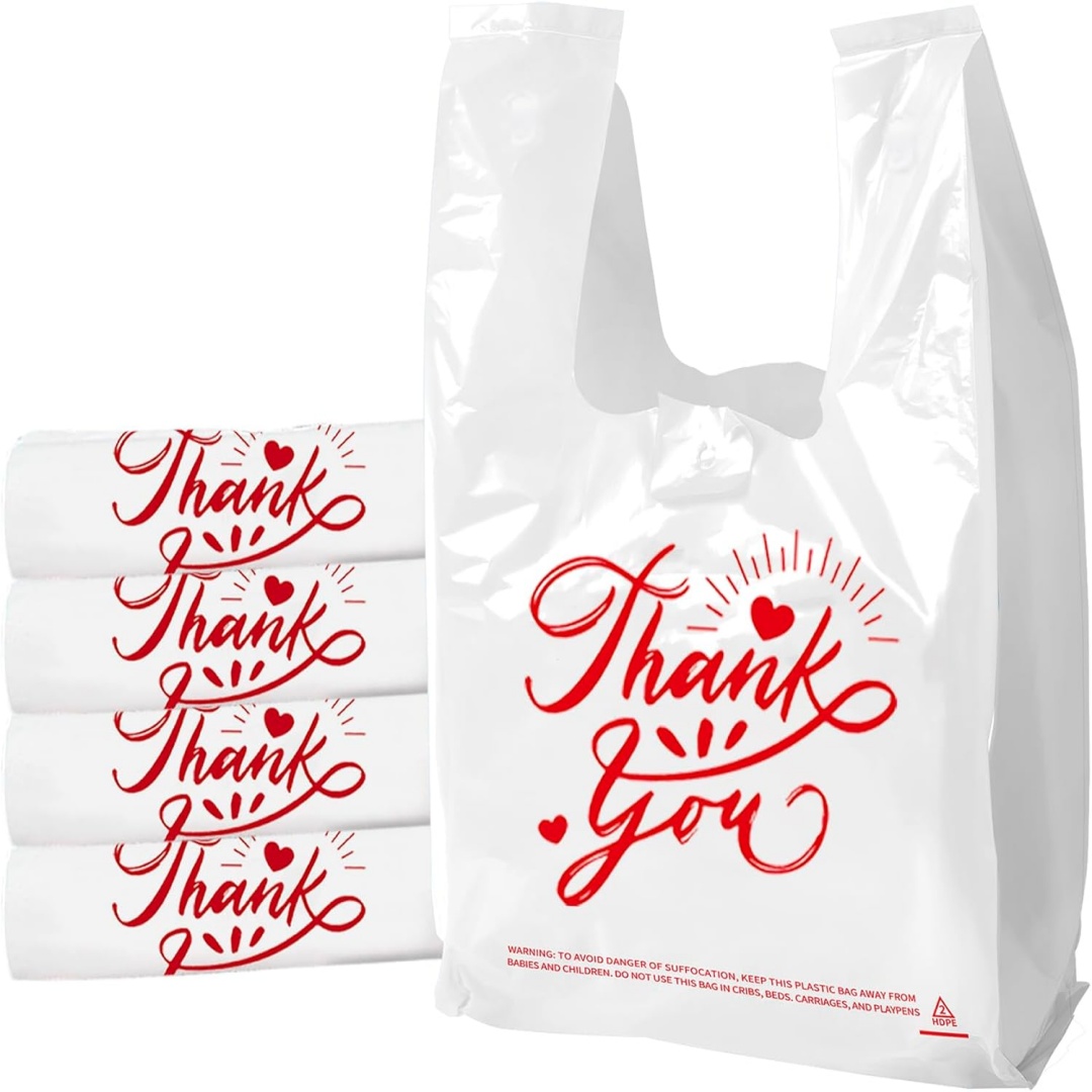 White Thank You Shopping Bags with Handles